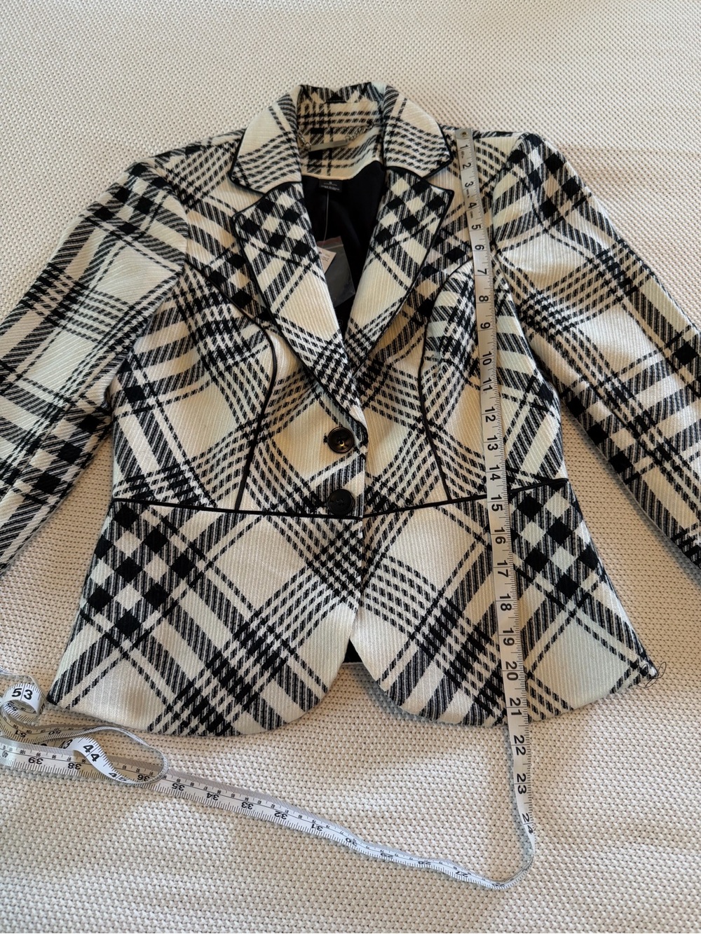 White House Black Market Black & White Plaid Fitted Blazer - Size 0 NWT - Picture 8 of 16